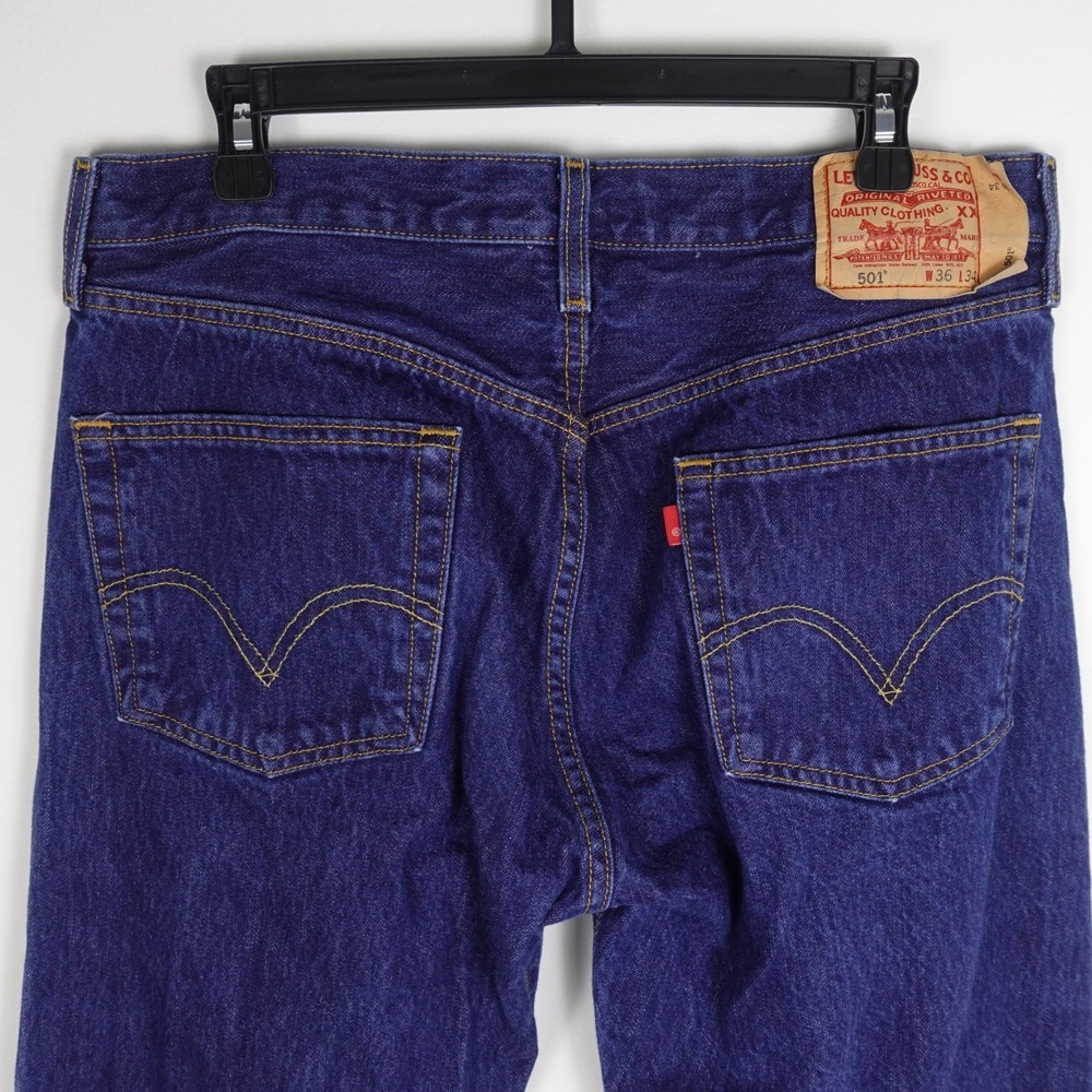 Levi's 501 Button Fly 36x34 Men's Dark Wash Jeans 100% Cotton Straight